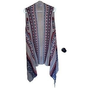Questions Sweater Vest Orange Blue Brown Boho Fringe women’s large